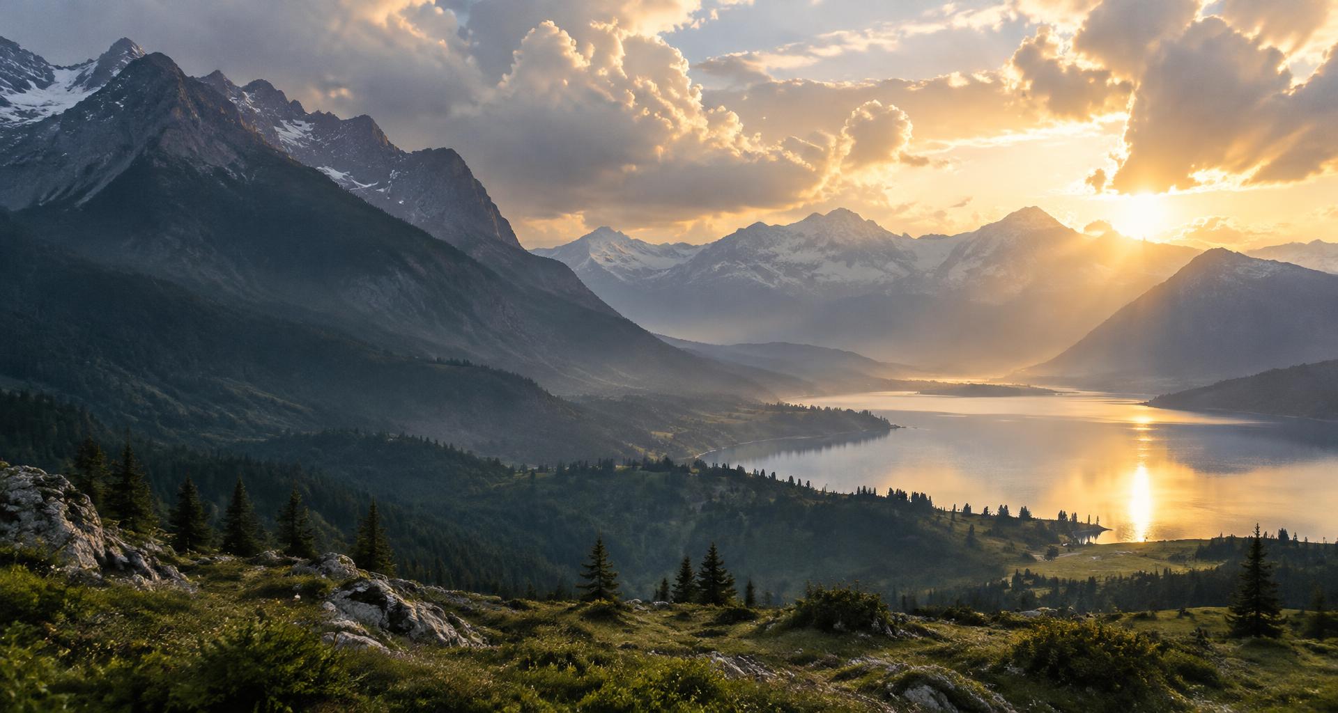 Symbolic artwork: A luminous mountain landscape used as a symbol of hope, not a representation of heaven. The cited passages concern God’s presence and Christ’s promise.