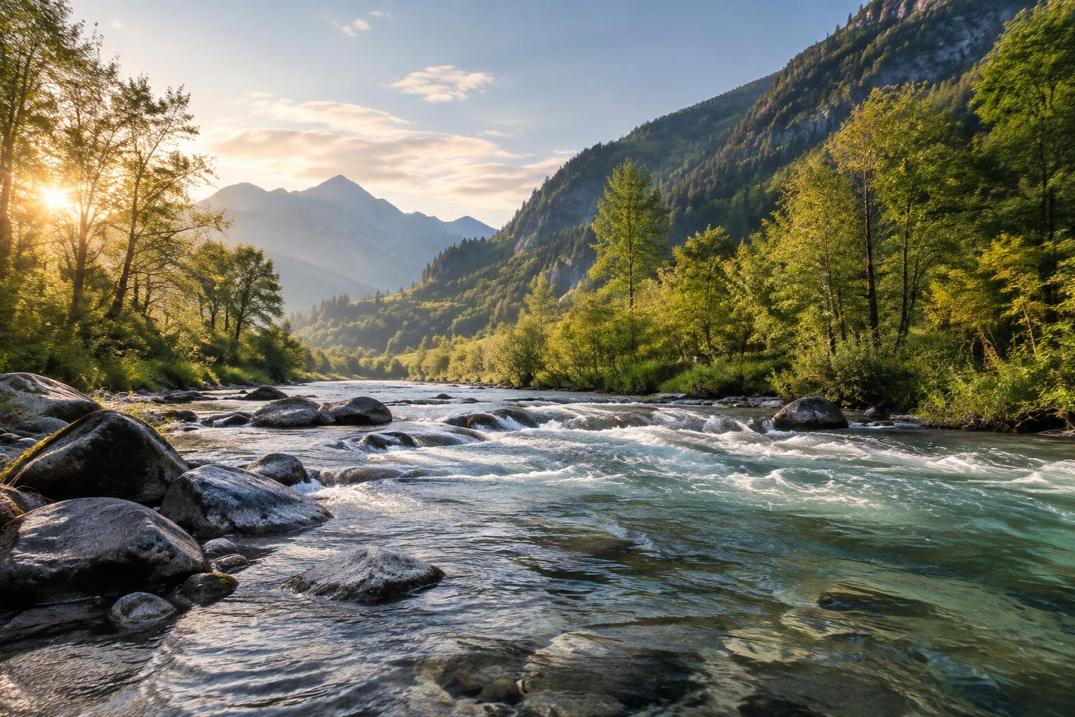 Scripture-inspired illustration: A contemplative river study inspired by Revelation 22’s life-giving imagery. This natural landscape does not reproduce the text’s whole scene.